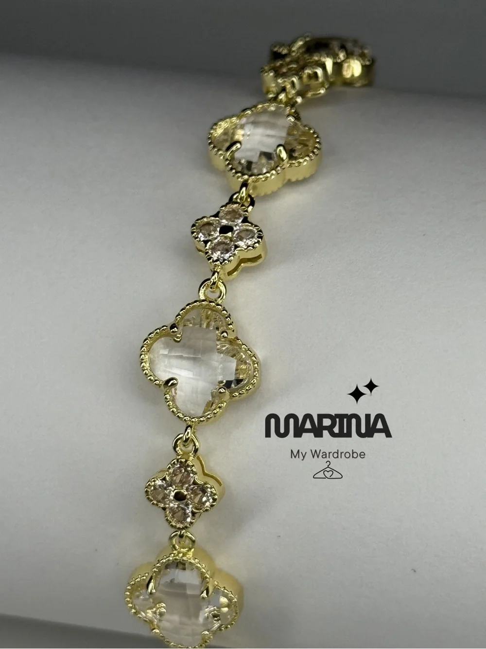 MARINA Gold Plated Mother-of-Pearl Clover Bracelet - White